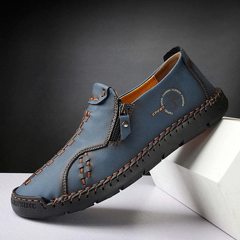 Men’s Casual Leather Slip-On Shoes with Side Zipper