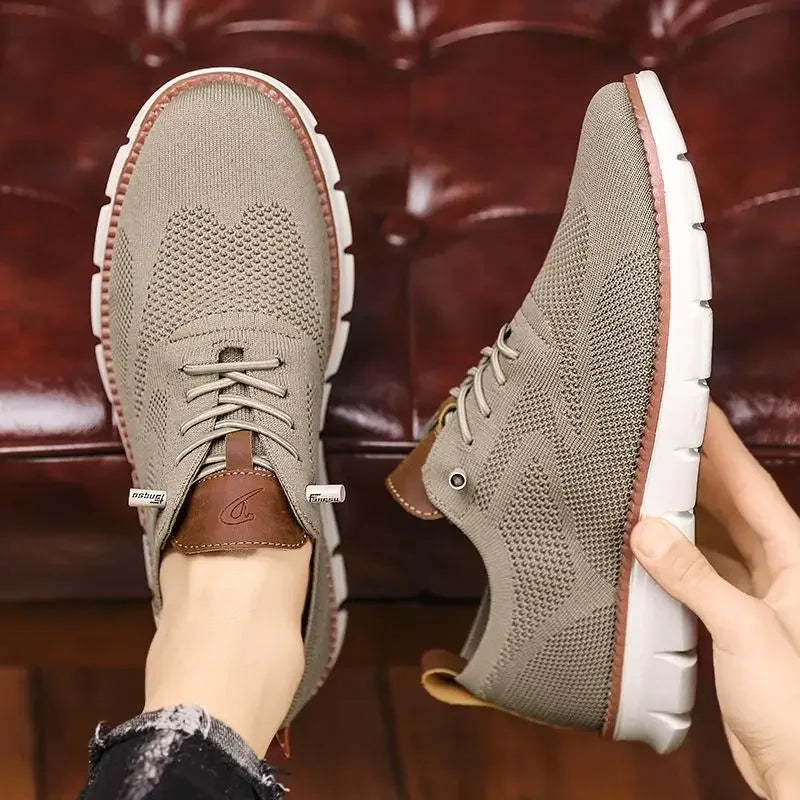 Men top design breathable leather mesh sneakers running shoes