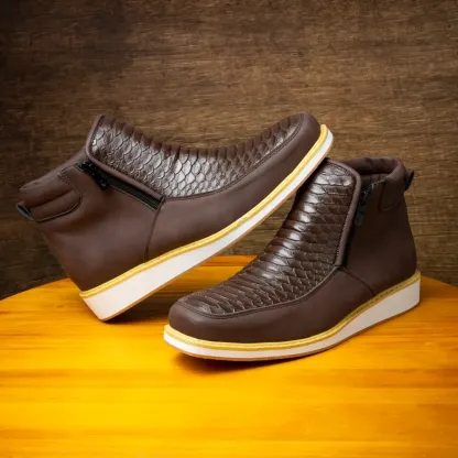 [Copy]Men's Ostrich Leather Handmade Western Wide Square Toe Brown Cowboy Boots