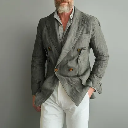 Men's Solid Color Peak Lapel Double Breasted Blazer