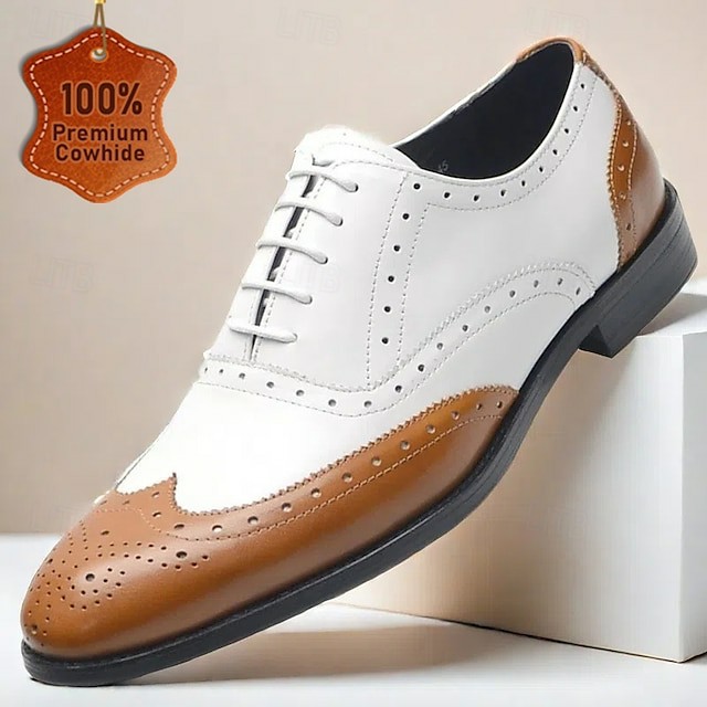GUYSTEP™Hot selling classic brown and white lace-up men's casual leather shoes
