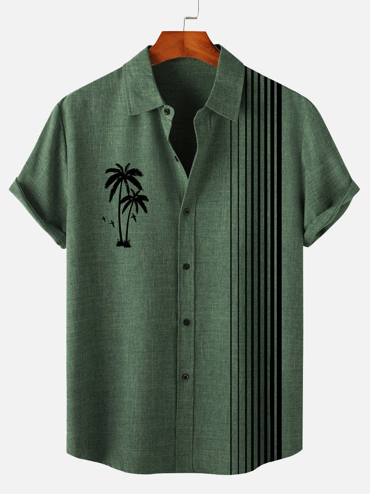 Men's Hawaiian Tiki Party Stripe Print Short Sleeve Shirt