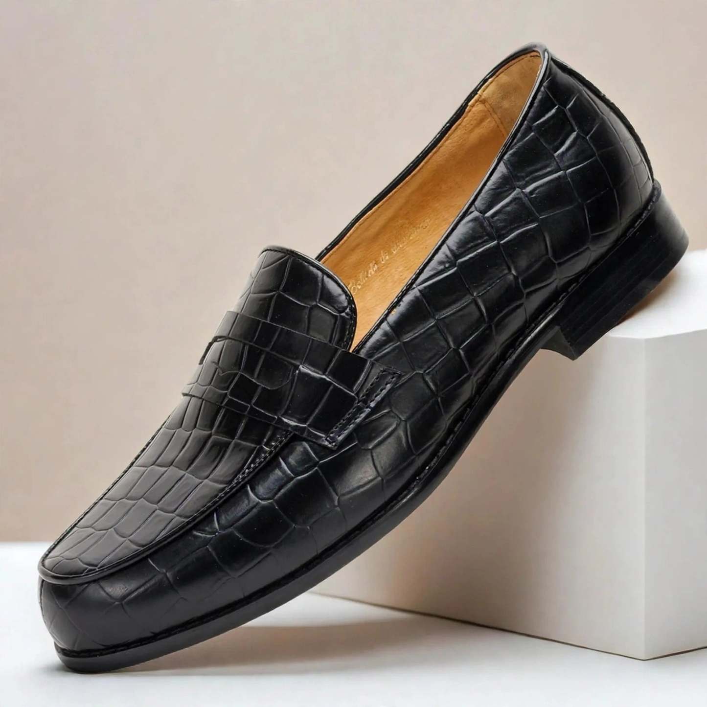 Men’s Luxury Crocodile Embossed Loafers – Classic Slip-On Dress Shoes