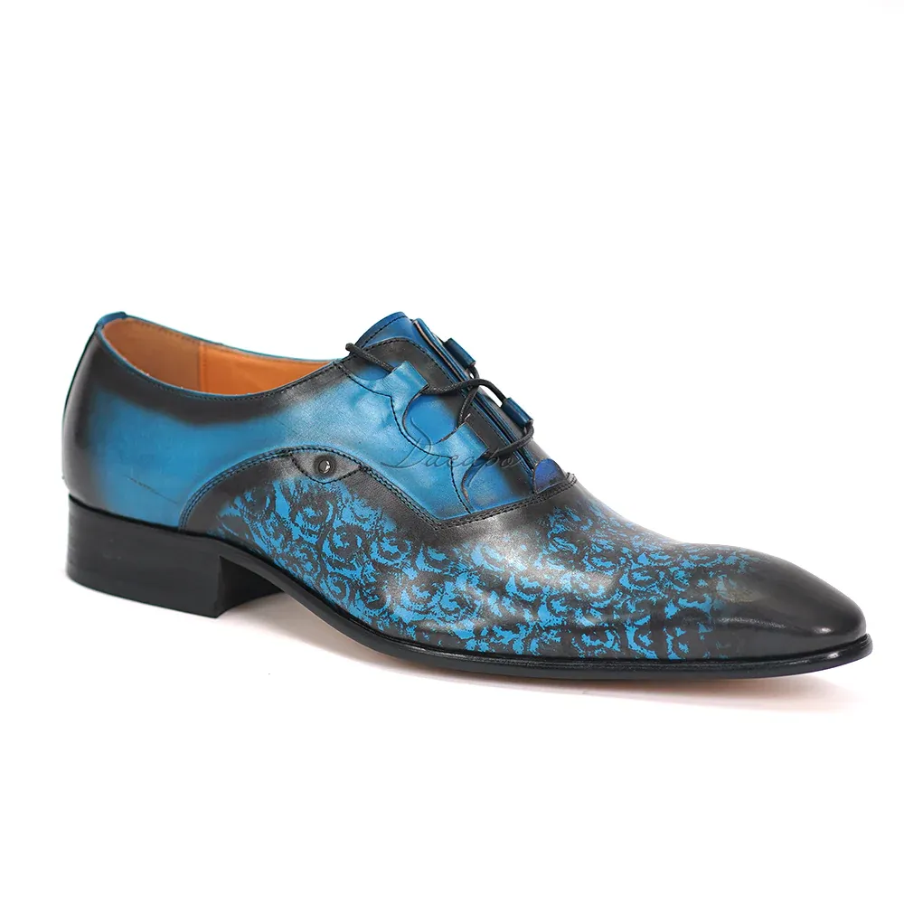 Men's gradient blue printed Oxford dress shoes