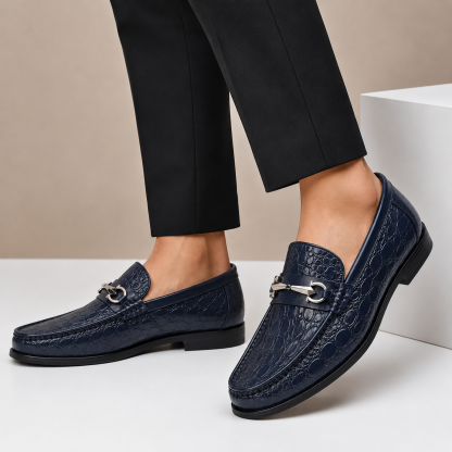 Men’s Genuine Leather Crocodile-Embossed Horsebit Loafers – Multiple Colors