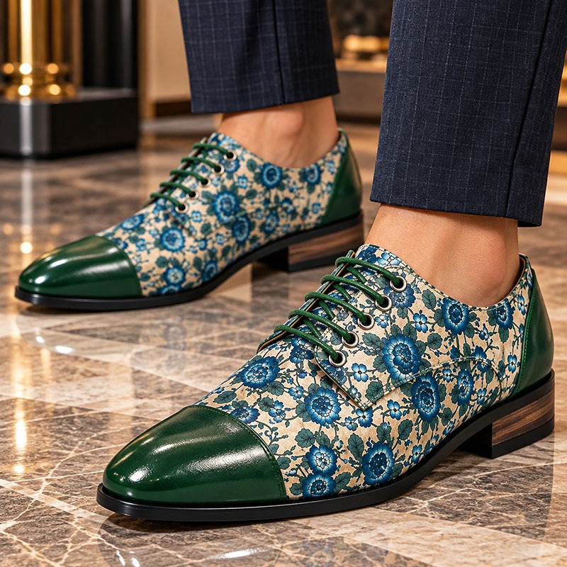 Men's Pointed Toe Colorful Lace-up Fashion Derby Shoes