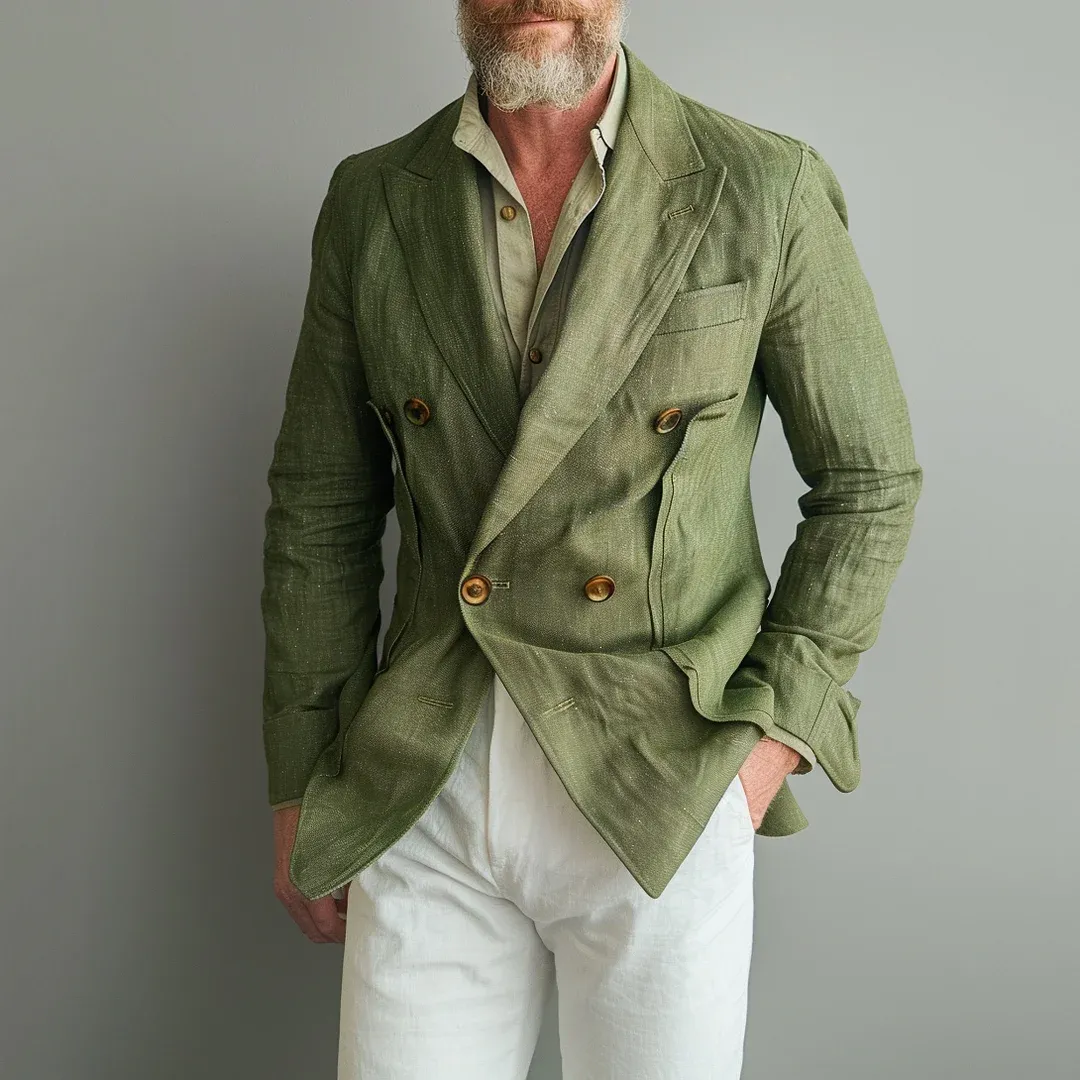 Men's Solid Color Peak Lapel Double Breasted Blazer