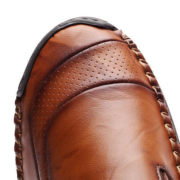 Men Comfy Hand Stitching Leather Side Zipper Slip On Casual shoes