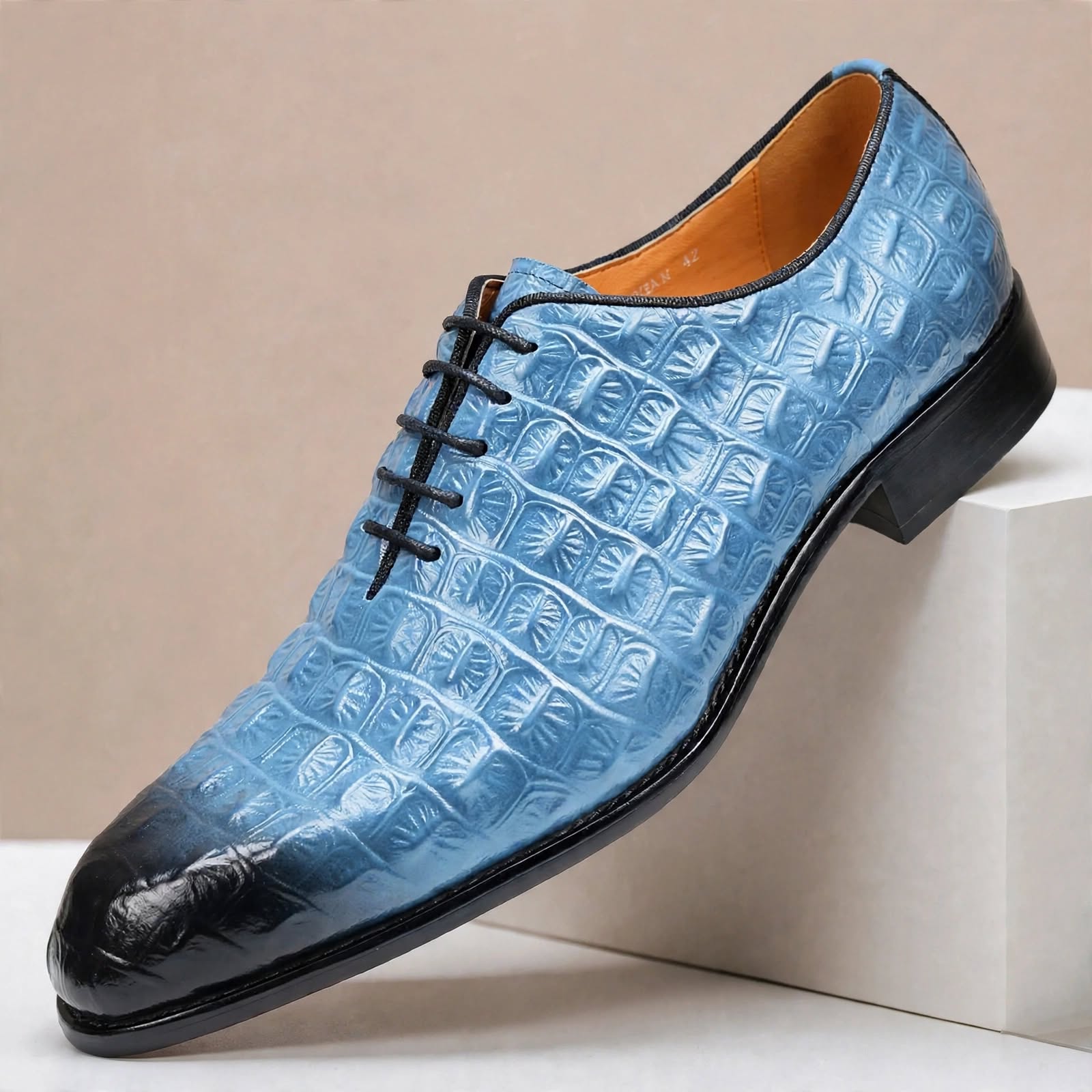 Men's Crocodile Embossed Leather Dress Shoes – Classic Lace-Up Oxfords, Multiple Colors Available