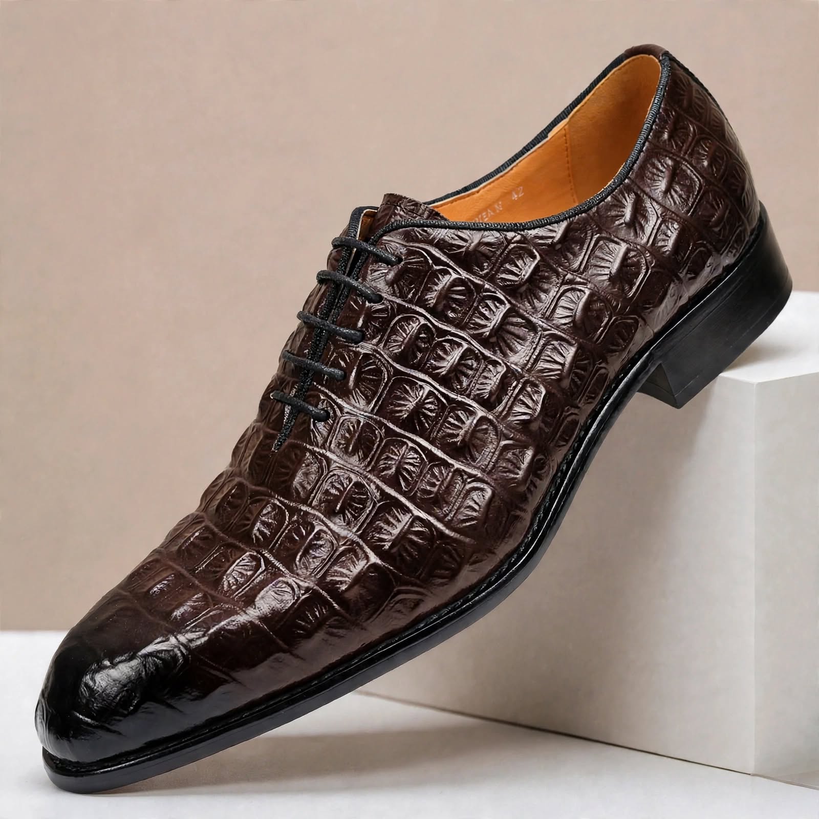Men's Crocodile Embossed Leather Dress Shoes – Classic Lace-Up Oxfords, Multiple Colors Available