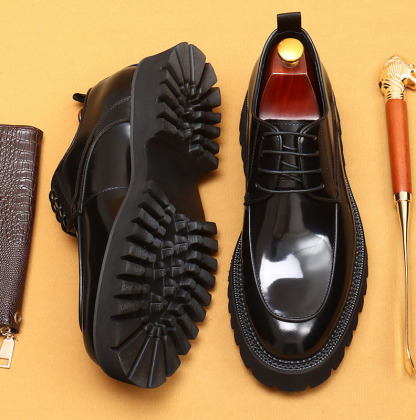 Men's Genuine Leather Round-Toe Platform Elevated Derby Shoes