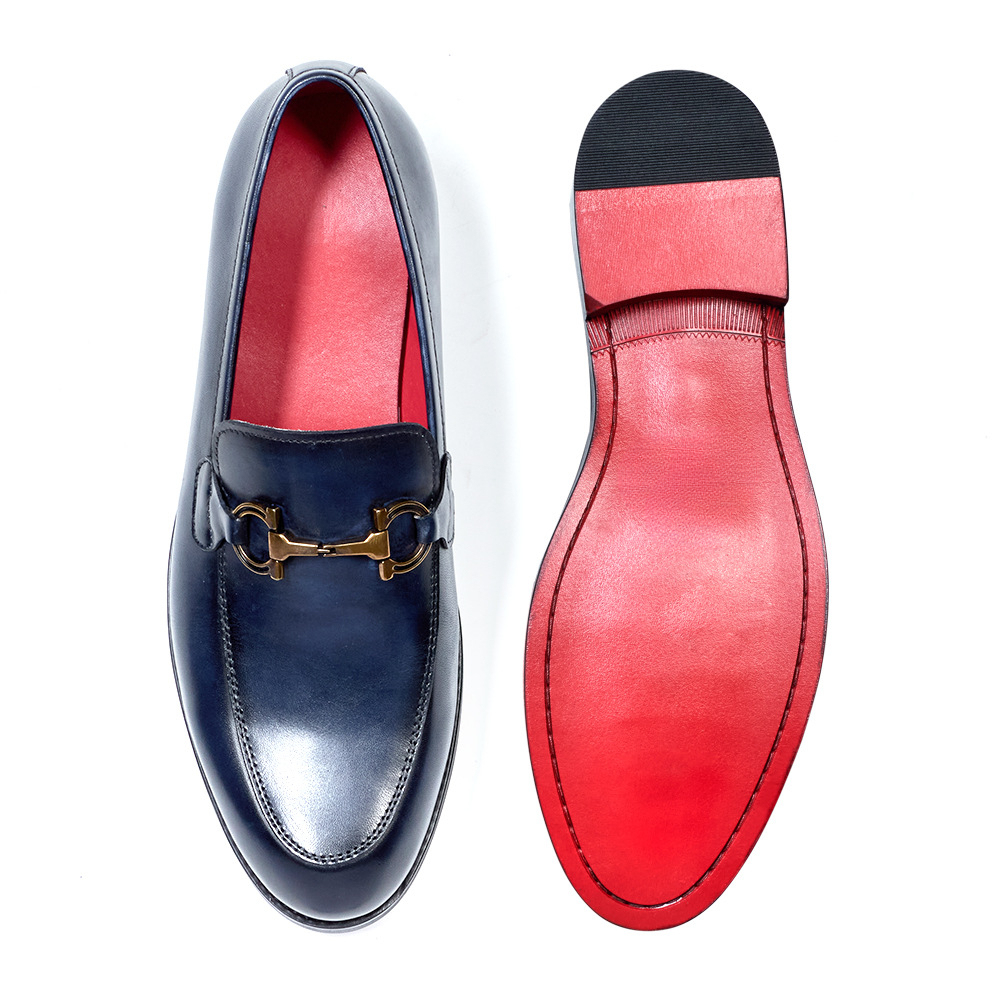 Men's shiny leather loafers with metal horsebit