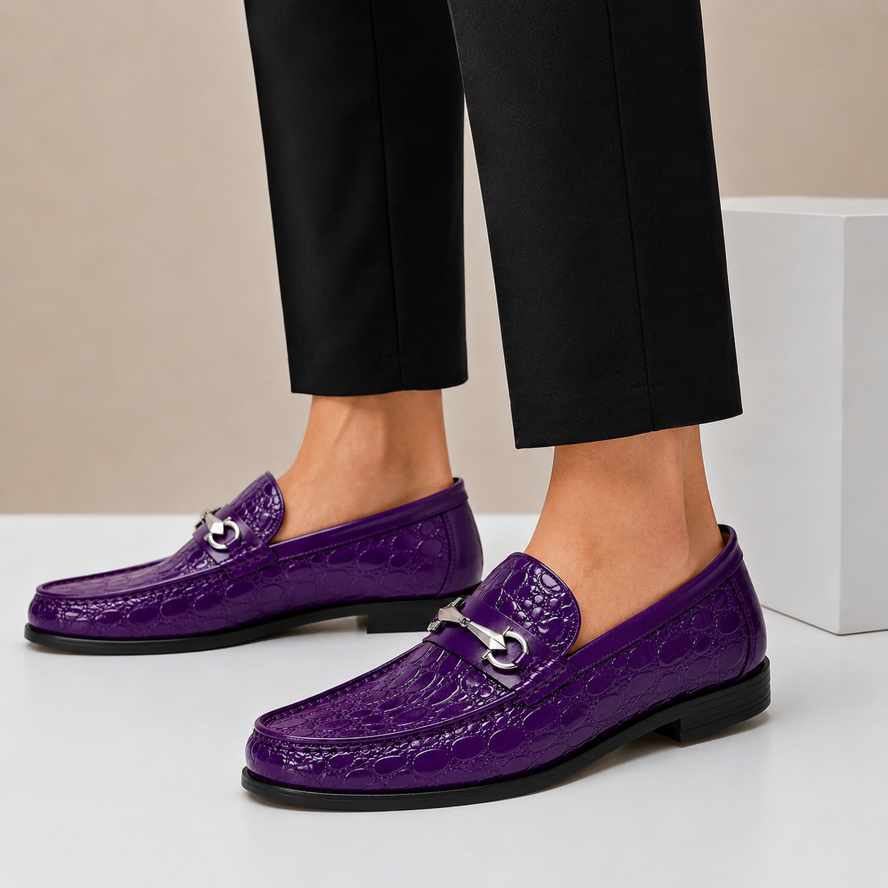 Men’s Genuine Leather Crocodile-Embossed Horsebit Loafers – Multiple Colors