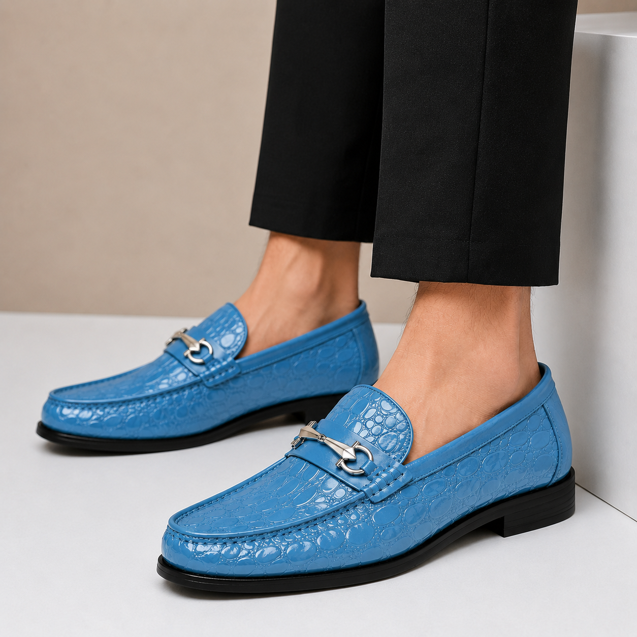 Men’s Genuine Leather Crocodile-Embossed Horsebit Loafers – Multiple Colors