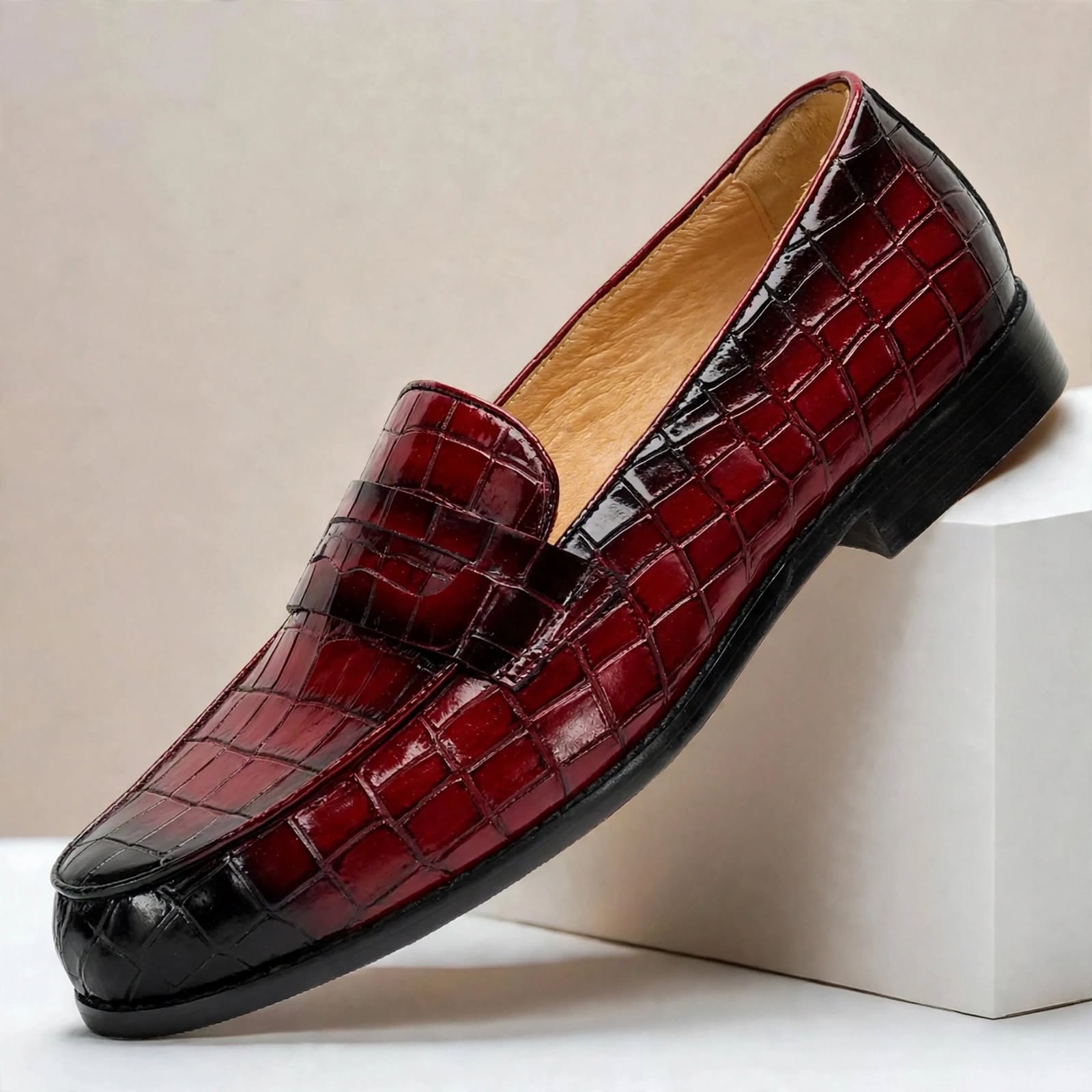 Men’s Luxury Crocodile Embossed Loafers – Classic Slip-On Dress Shoes