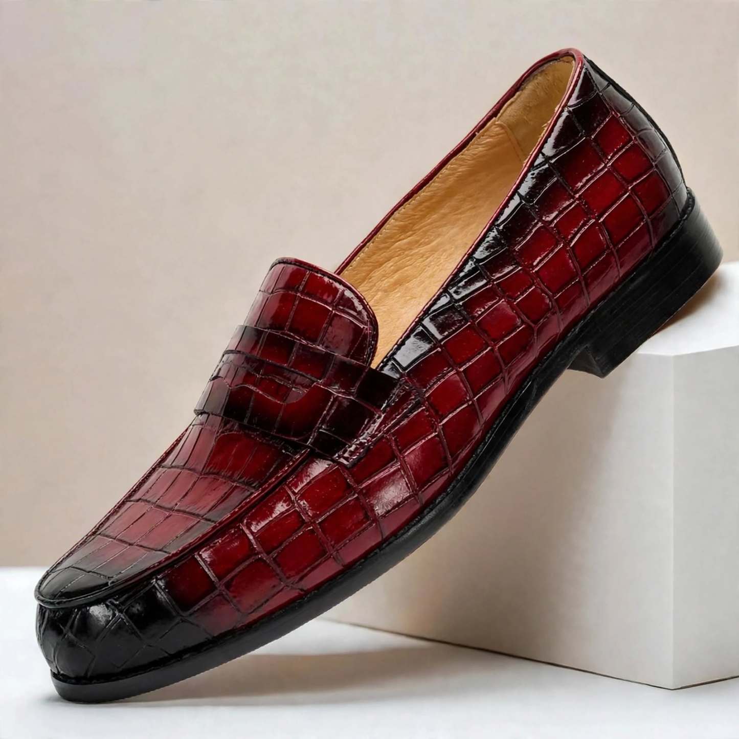 Men’s Luxury Crocodile Embossed Loafers – Classic Slip-On Dress Shoes