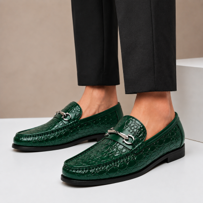 Men’s Genuine Leather Crocodile-Embossed Horsebit Loafers – Multiple Colors
