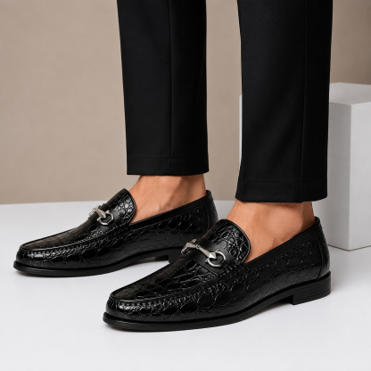 Men’s Genuine Leather Crocodile-Embossed Horsebit Loafers – Multiple Colors