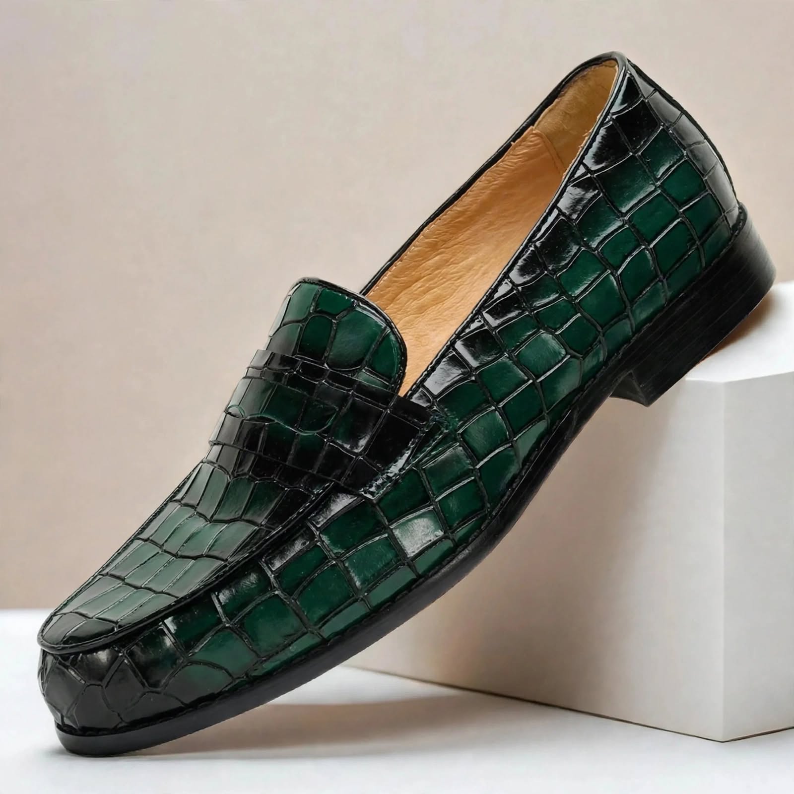 Men’s Luxury Crocodile Embossed Loafers – Classic Slip-On Dress Shoes
