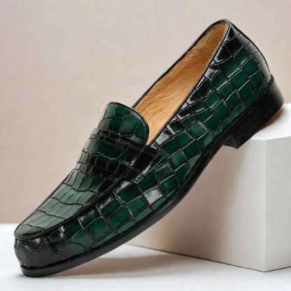 Men’s Luxury Crocodile Embossed Loafers – Classic Slip-On Dress Shoes