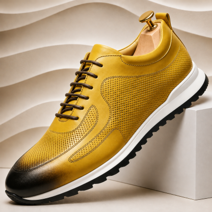 Men’s Genuine Leather Perforated Lace-Up Sneakers – Multiple Colors