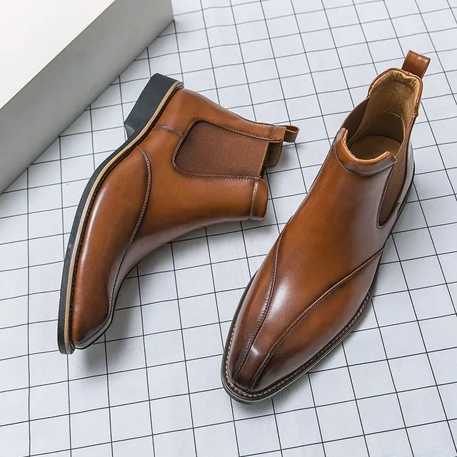 Chelsea Boots for Men Ankle Boots Business Square Toe Slip-On Handmade Mens Boots Free Shipping Size 38-45