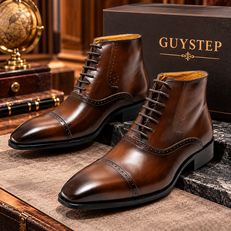 GUYSTEP™Men's Classic Genuine Leather Pointed Toe Lace-Up Martin Boots