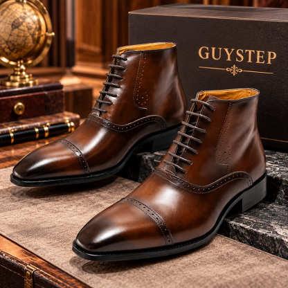 GUYSTEP™Men's Classic Genuine Leather Pointed Toe Lace-Up Martin Boots