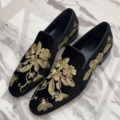 Golden Black Embroidery Men's Luxury Loafers