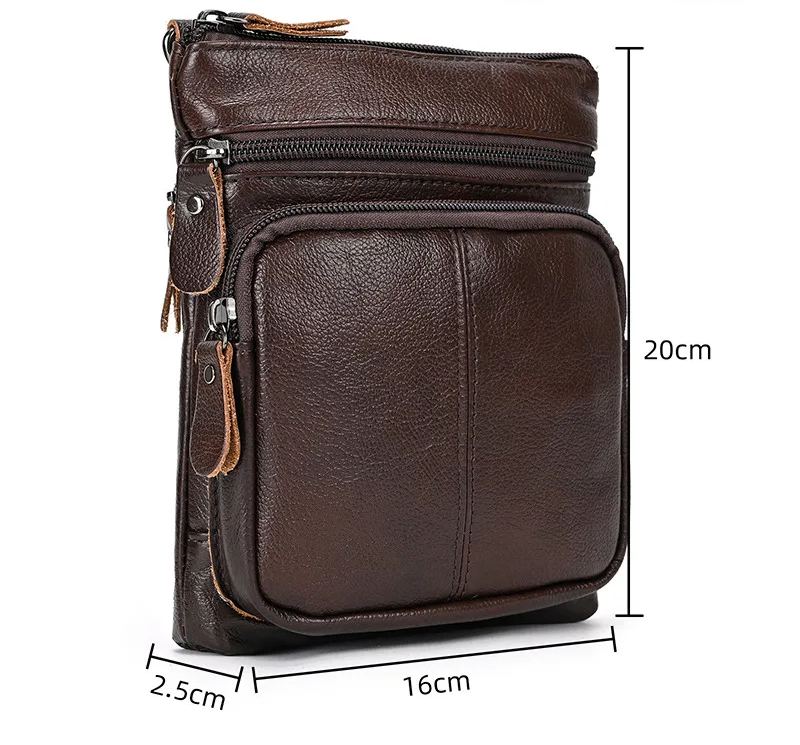 Mini Genuine Leather Shoulder Bag Light Small Men Retro Casual Messenger Bag Fashion Spring and Summer Outing Small Package Mobile Phone