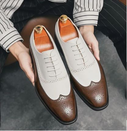 GUYSTEP™-Brown men's suede stitching casual leather shoes