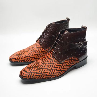 GUYSTEP™-Men's Premium Cowhide Leather with Pony Hair Ankle Boots Geometric Pattern