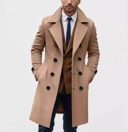 2024 foreign trade autumn and winter high-quality thickened cross-border medium and long double-breasted men's woolen coat slim fit coat European size