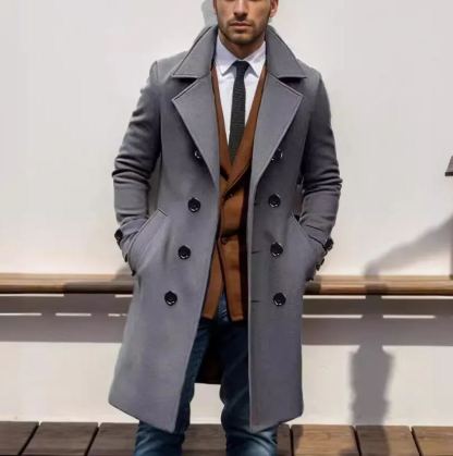 2024 foreign trade autumn and winter high-quality thickened cross-border medium and long double-breasted men's woolen coat slim fit coat European size