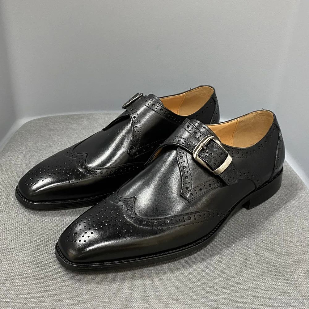 Factory direct supply Amazon summer men's business leather shoes brogue carved cowhide men's shoes slip-on formal shoes