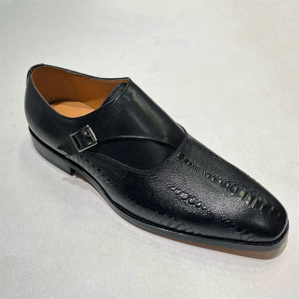 Large size handmade pointed toe color matching formal men's leather shoes