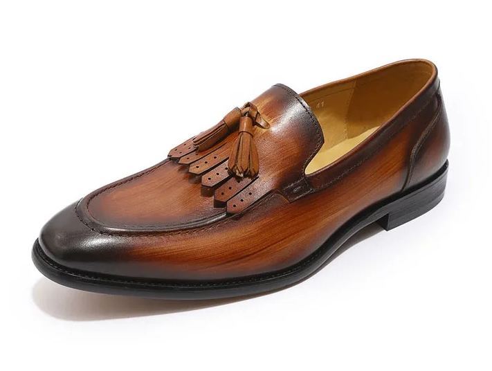 British style leather tassel handmade men's shoes