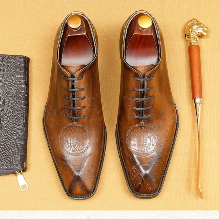 Men's business style genuine leather cowhide lining one-piece Oxford shoes