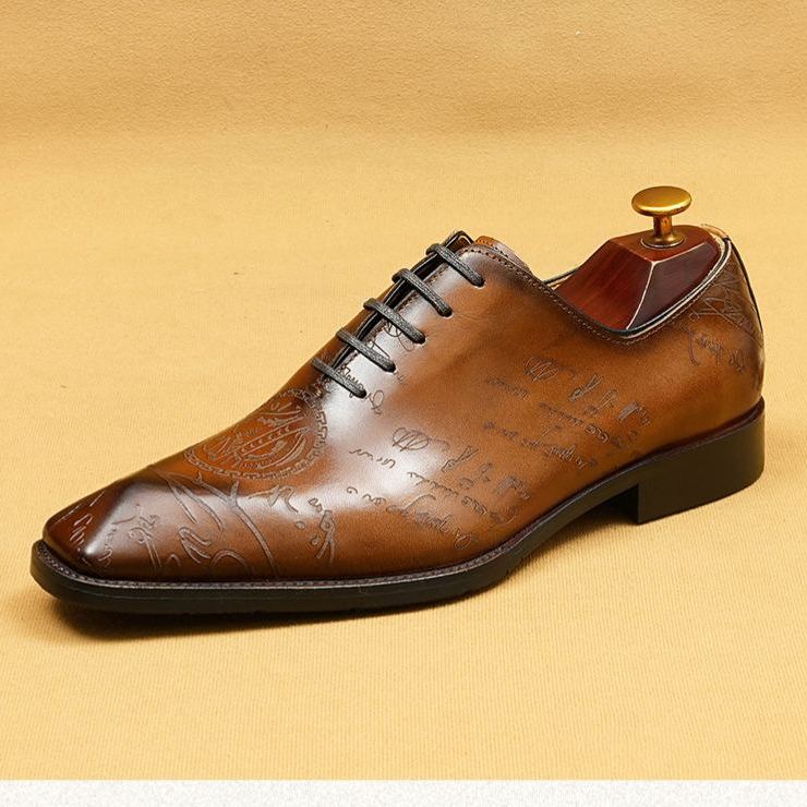 Men's business style genuine leather cowhide lining one-piece Oxford shoes
