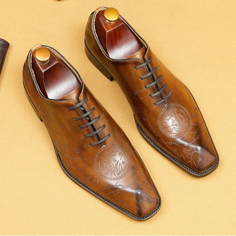Men's business style genuine leather cowhide lining one-piece Oxford shoes