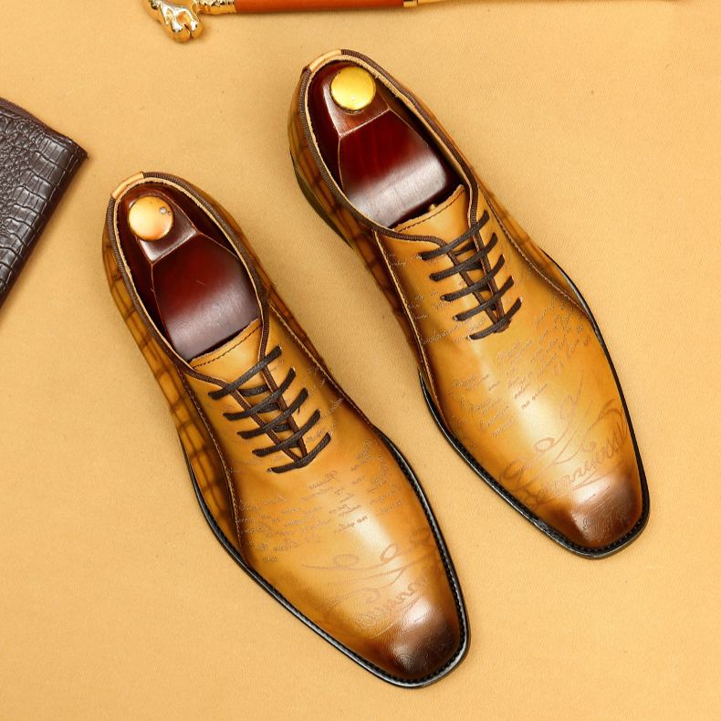 Top-grade cowhide crocodile pattern business formal men's leather shoes