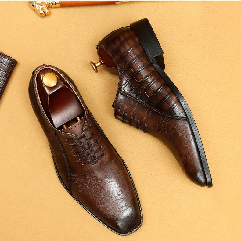 Top-grade cowhide crocodile pattern business formal men's leather shoes