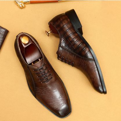 Top-grade cowhide crocodile pattern business formal men's leather shoes