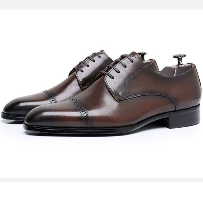 Brogue-style plus-size retro genuine leather men's shoes