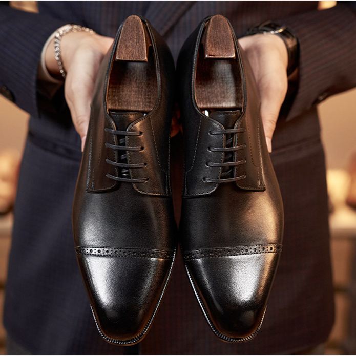 Brogue-style plus-size retro genuine leather men's shoes
