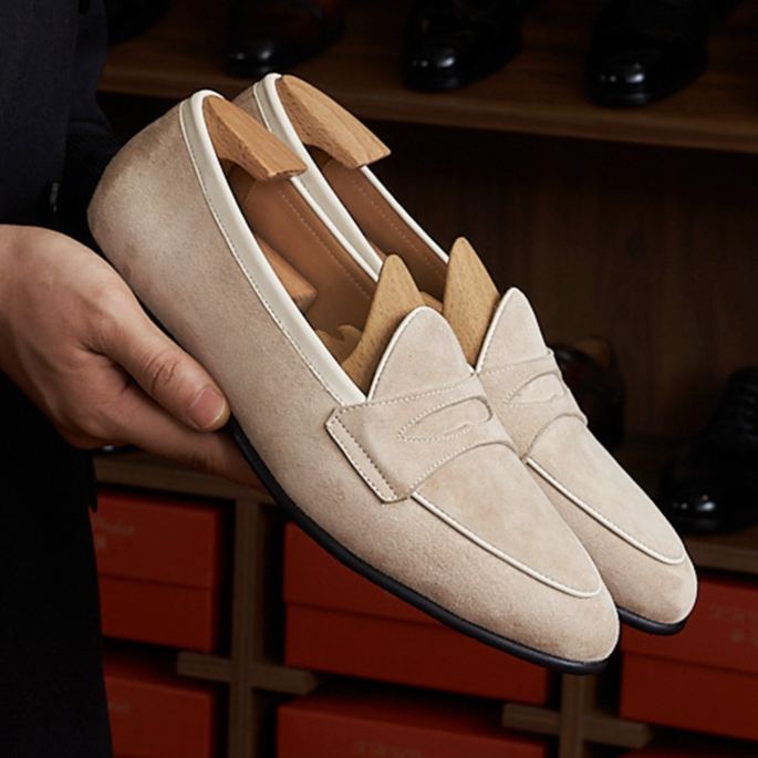Summer Handmade Cashmere Leather Business Casual Men's Shoes