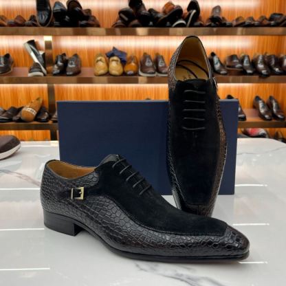 Timeless Luxury: Men's Croc-Embossed Suede Leather Monk Strap Shoes