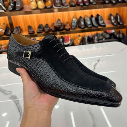 Timeless Luxury: Men's Croc-Embossed Suede Leather Monk Strap Shoes