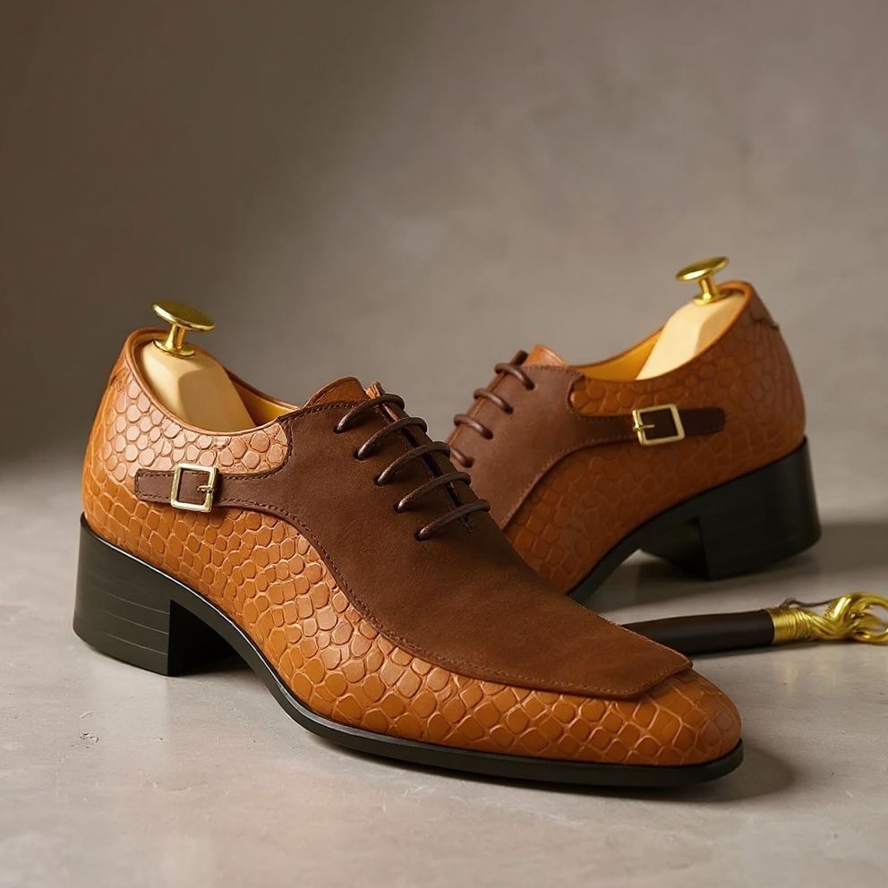 Timeless Luxury: Men's Croc-Embossed Suede Leather Monk Strap Shoes