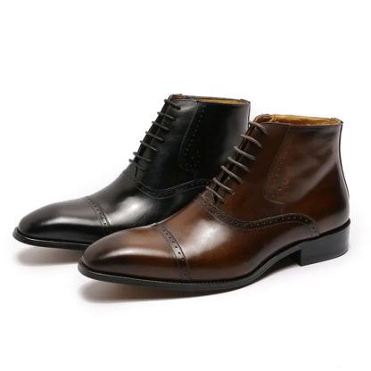 Wholesale men's leather boots pointed lace-up Martin boots classic three-joint men's boots Men's leather boots